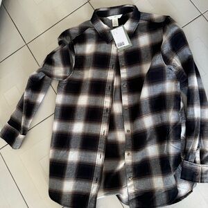 H&M Men's Casual Plaid Shirt - Black and White